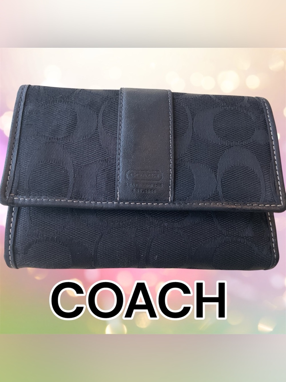 Coach Signature Print Trifold Wallet